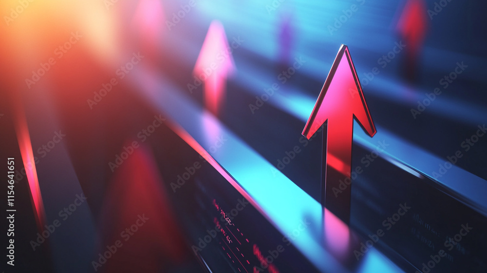 Poster vibrant arrows pointing upward against a colorful background symbolizing growth and progress in a mo