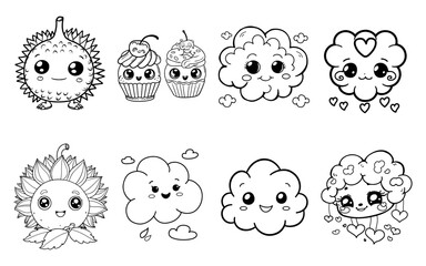 Coloring book pages  cute cartoon characters. Outline illustrations