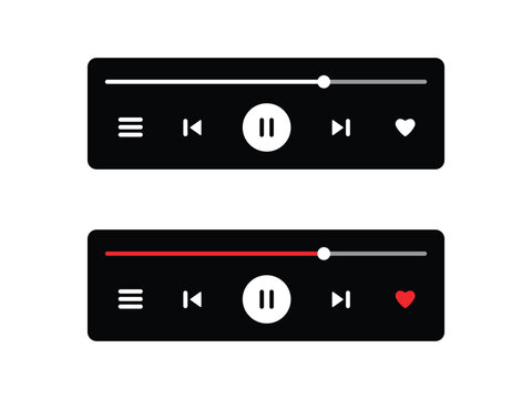 Music Player User Interface Vector. Audio Media Player Widget with Buttons and Song Duration Bar. - Powered by Adobe