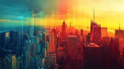 Fototapeta premium Futuristic Cityscape with Digital Inflation Metrics Visualization