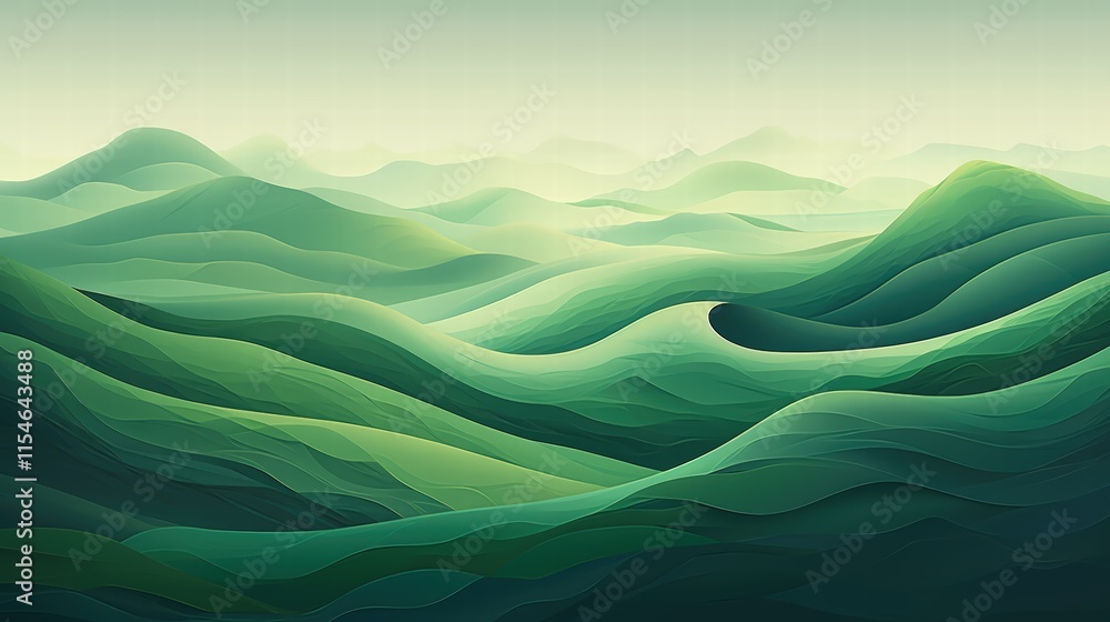 Aufkleber abstract green landscape with flowing waves and soft gradients creating a tranquil nature scene