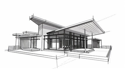 Architectural 3D wireframe, sketch design, vector graphics