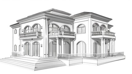 Obraz premium Architectural 3D wireframe, sketch design, vector graphics