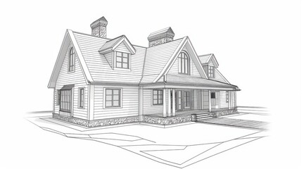 Architectural 3D wireframe, sketch design, vector graphics