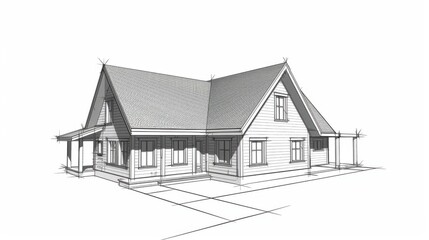 Architectural 3D wireframe, sketch design, vector graphics