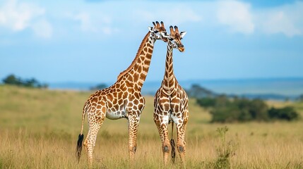 Two Giraffes in African Savanna. Wildlife, Safari, Nature.