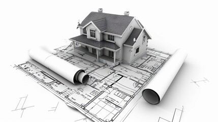 Architectural 3D wireframe, sketch design, vector graphics