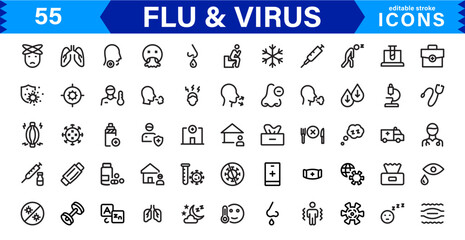 Customizable Flu & Virus Icons. Scalable Line Art Designs for Medical, Education, and Public Health Projects