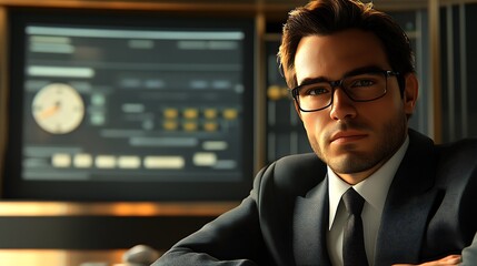 Professional businessperson in suit with glasses in office setting