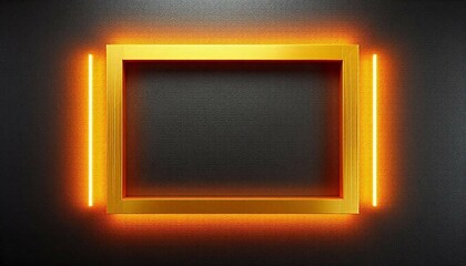 A glowing golden rectangular frame with intricate, light-reflecting stripes, placed against a textured dark stone background."

