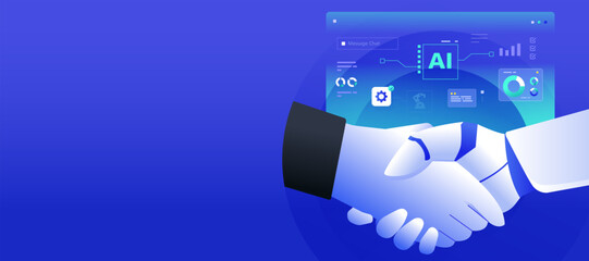 Ai Robot Handshake Collaboration illustration Banner