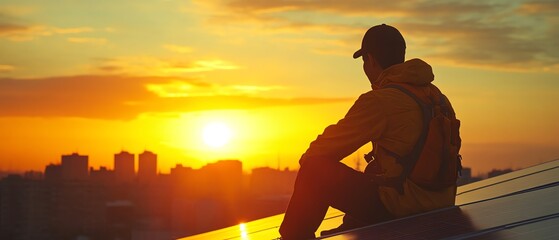 Engineer working on solar panel installation on residential homes, representing renewable energy adoption and sustainable resource management