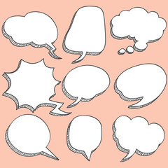 Set of hand-drawn speech bubbles, vector illustration. Perfect for comics, cartoons, presentations, and designs. Versatile and editable. Ideal for adding a fun and creative touch to your projects