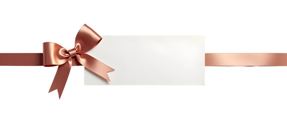 Elegant rose gold ribbon tied around a blank gift tag, perfect for special occasions.  A touch of luxury!, cut out