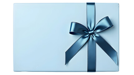 Elegantly wrapped light blue gift box, adorned with a dark blue satin ribbon bow. A perfect present!, cut out