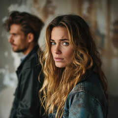 Portrait of a couple, women looking uneasy or stressed