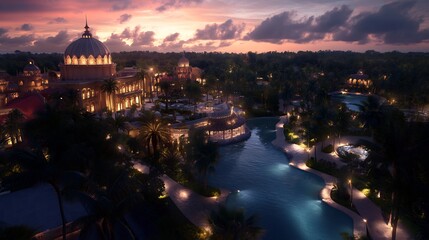 Obraz premium Night View of a Luxurious Resort in Tropical Paradise