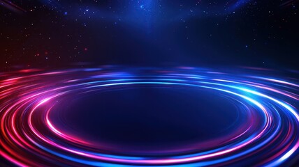 Presidents' Day promotion background concept. Vibrant swirling neon lights create a dynamic, futuristic background with a cosmic touch.