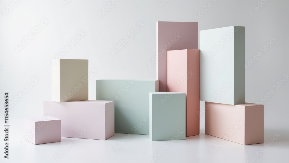 Poster pastel colored blocks form abstract structure