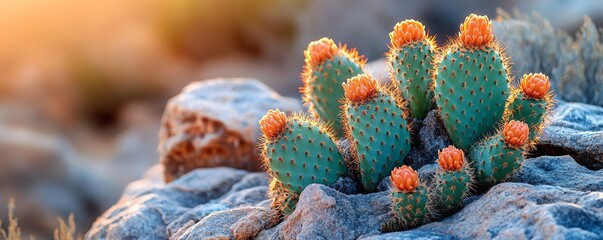 Unique cacti in bright surreal colors, textured details, and a creative rocky desert composition, perfect for modern design inspiration