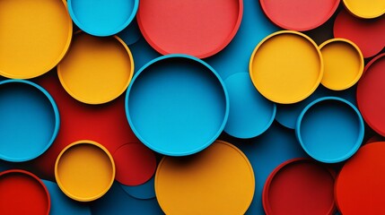 Colorful Circular Patterns in a Stylish Arrangement on a Vibrant Background Featuring Playful Red, Blue, and Yellow Elements for Creative Design Use