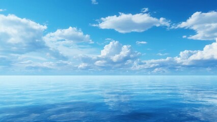 Fototapeta premium Tranquil Seascape with Blue Sky and Scattered Clouds, Conveying Peaceful Serenity