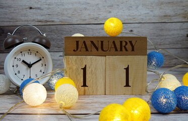 Wooden Calendar Showing the Date of January 11th. Day 11 of January month