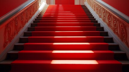 Red Carpet Staircase in a Luxurious Mansion