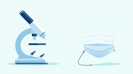 A microscope and a face mask, symbolizing science and health.