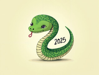 Naklejka premium calendar cover with cute green drawn snake with the text 2025