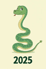 Fototapeta premium calendar cover with cute green drawn snake with the text 2025