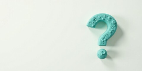 A textured cyan question mark with a small dot, isolated on a white background, representing curiosity and inquiry