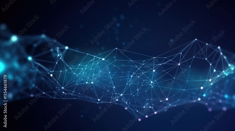 Poster abstract blue background with connected nodes and network patterns ideal for technology and digital 
