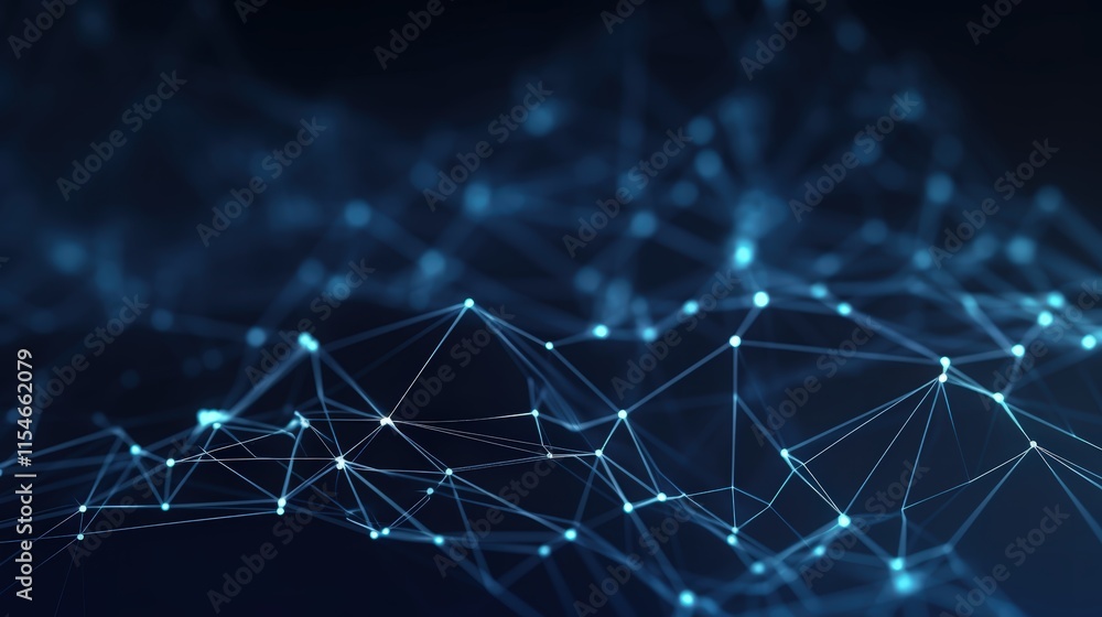 Poster abstract blue background with dynamic lines and dots representing data flow and digital connectivity