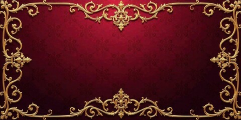 Elegant Gilded Frame on a Rich Burgundy Background, Perfect for Luxurious Designs and Presentations