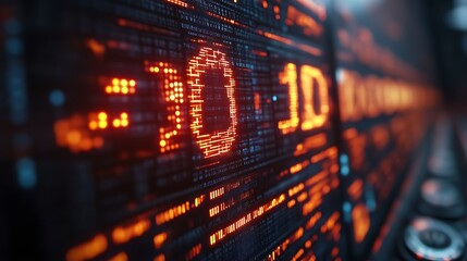 Binary code, digits 10, futuristic display.