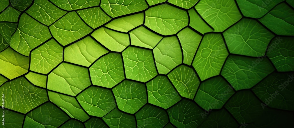 Poster close-up view of interlocking green leaves with intricate patterns and textures showcasing nature's 