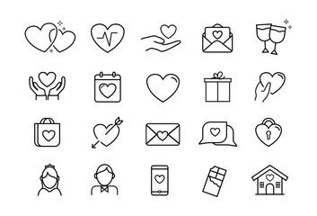 Icon set Love. Heart, Valentines day and Relationships. Romantic linear icon set. Quality line set. Vector