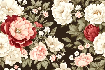 Gordijnen A floral pattern with white and red flowers. The flowers are arranged in a way that creates a sense of depth and movement. Scene is one of serenity and beauty © Bonya Sharp Claw