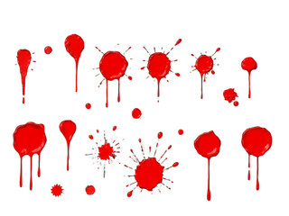 abstract red color splash set isolated on white background. Red paint splashes on PNG transparent background 