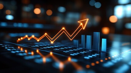 Upward trending graph on digital screen.