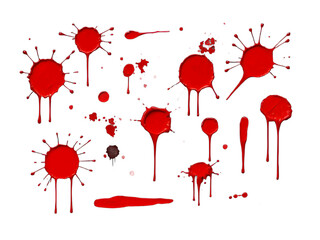 abstract red color splash set isolated on white background. Red paint splashes on PNG transparent background 