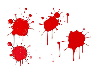abstract red color splash set isolated on white background. Red paint splashes on PNG transparent background 