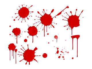 abstract red color splash set isolated on white background. Red paint splashes on PNG transparent background 