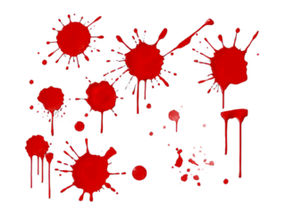 abstract red color splash set isolated on white background. Red paint splashes on PNG transparent background 