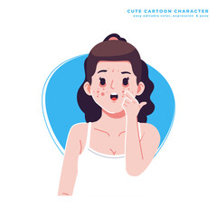 face wash, skin care treatment, dermatology, skin problems, skin care beauty, skin care, treatment, facial, cartoon, character, clip art, cute, flat design people, illustration, people, png, vector, 