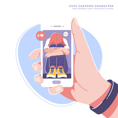 socmed insecure girl cute cartoon character