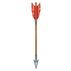 Traditional Red Feathered Arrow Digital Illustration Transparent Background White Realistic Design for Art and Crafts