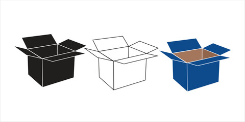 Cardboard box icon vector Simple packaging symbol Black outline vector 