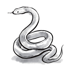 蛇の水墨画イラスト　モノクロ　巳年　ヘビ　年賀状	